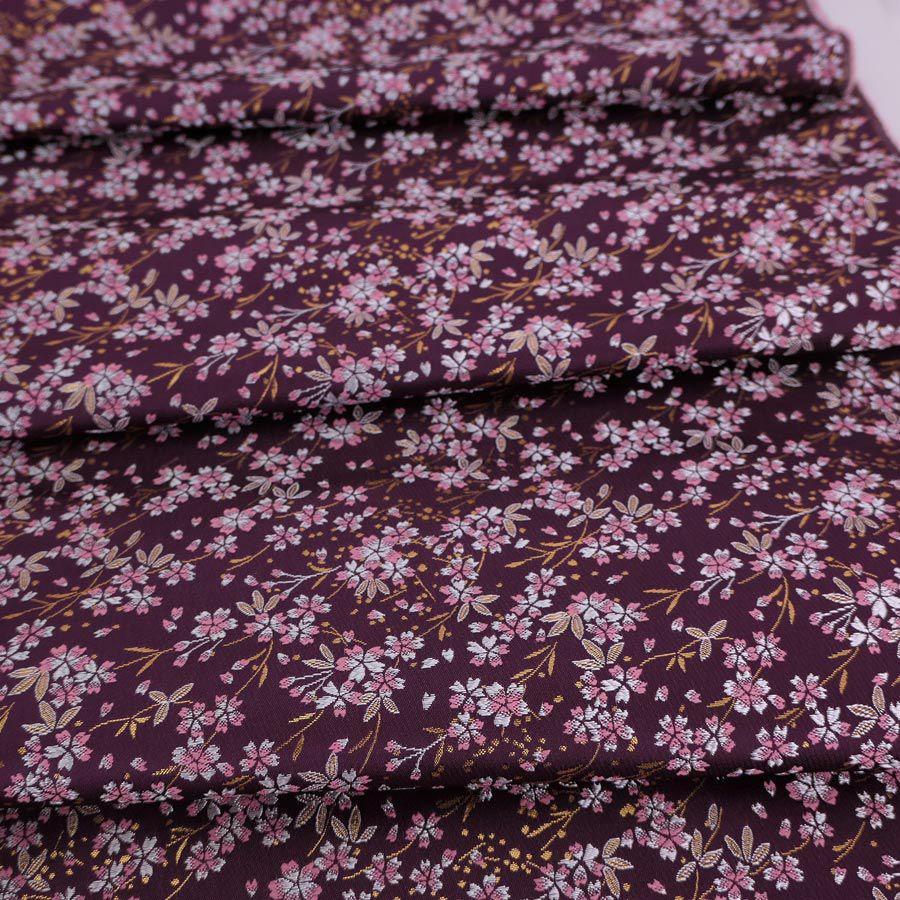 金襴生地(金らん) 桜花の舞(深紫) 10cm単位 切り売り