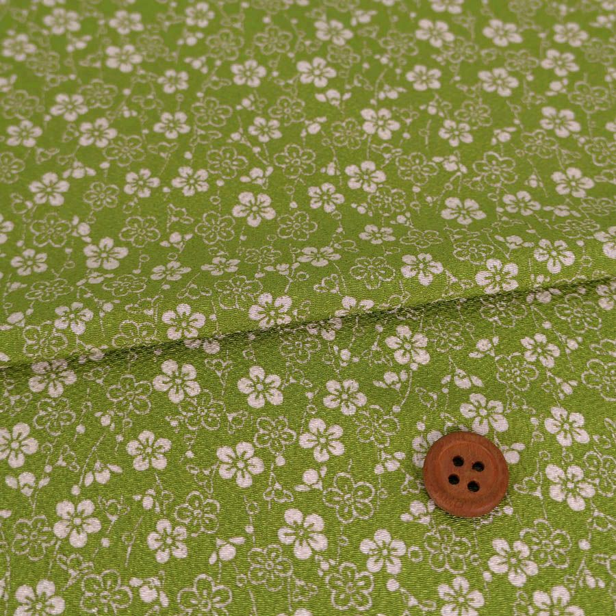 ポリちりめん生地 流れ梅(グリーン) 10cm単位 切り売り