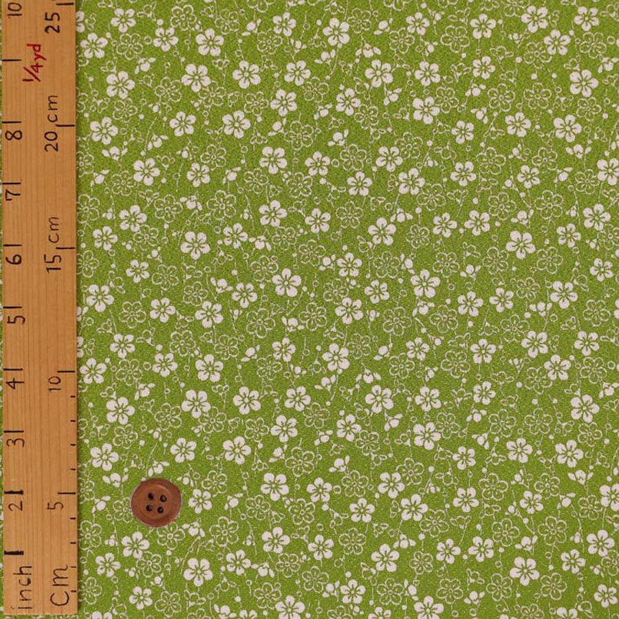 ポリちりめん生地 流れ梅(グリーン) 10cm単位 切り売り