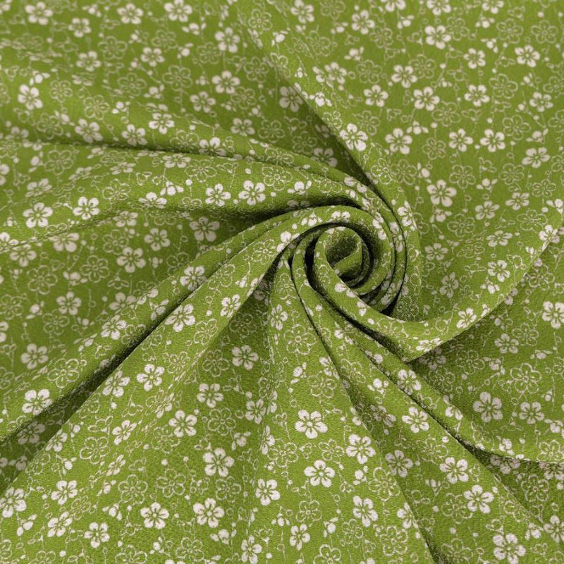 ポリちりめん生地 流れ梅(グリーン) 10cm単位 切り売り