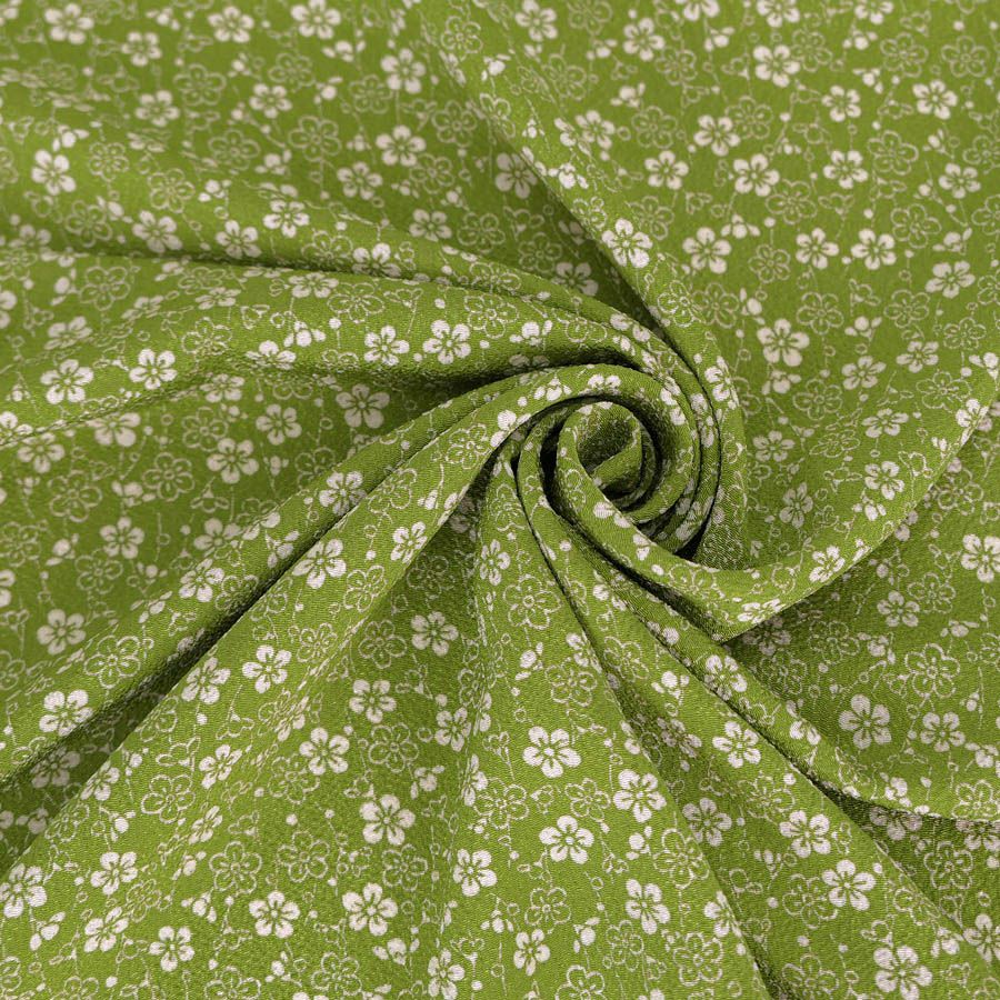 ポリちりめん生地 流れ梅(グリーン) 10cm単位 切り売り