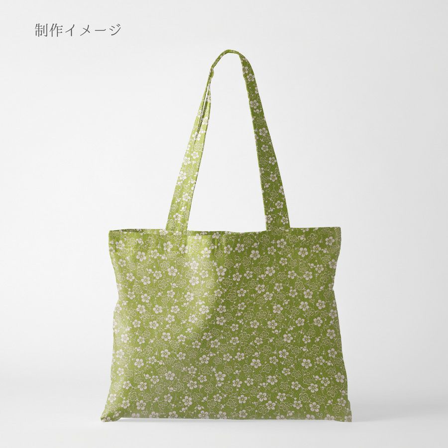 ポリちりめん生地 流れ梅(グリーン) 10cm単位 切り売り