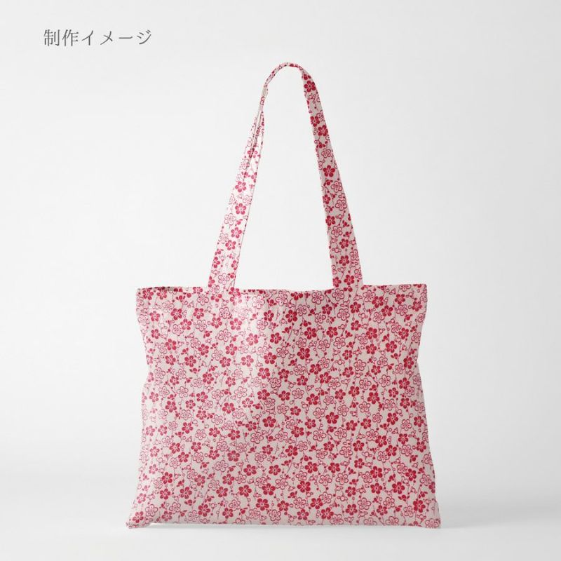 ポリちりめん生地 流れ梅(アイボリー/赤) 10cm単位 切り売り