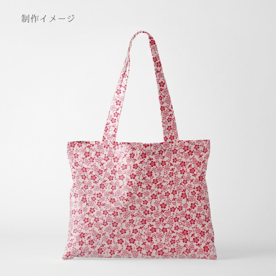 ポリちりめん生地 流れ梅(アイボリー/赤) 10cm単位 切り売り