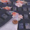 和柄コットン生地 変わり格子に牡丹(グレー) 10cm単位 切り売り