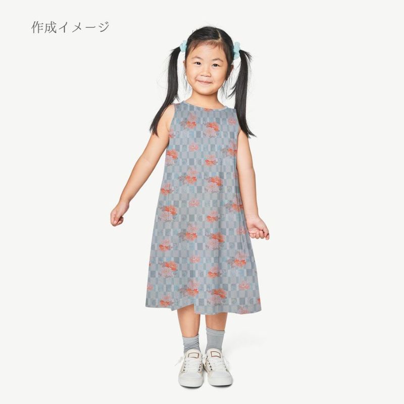 和柄コットン生地 変わり格子に牡丹(ライトブルー) 10cm単位 切り売り