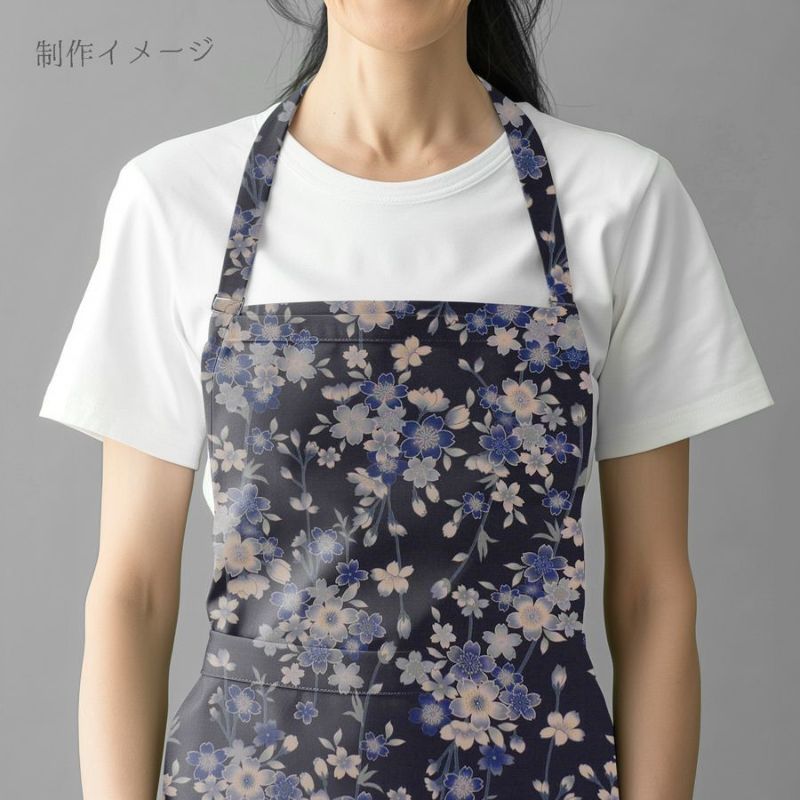 和柄コットン生地 藍染め調しだれ桜(藍) 10cm単位 切り売り