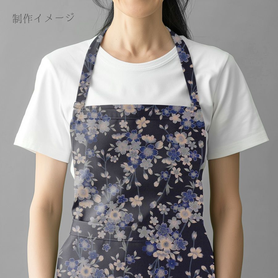 和柄コットン生地 藍染め調しだれ桜(藍) 10cm単位 切り売り