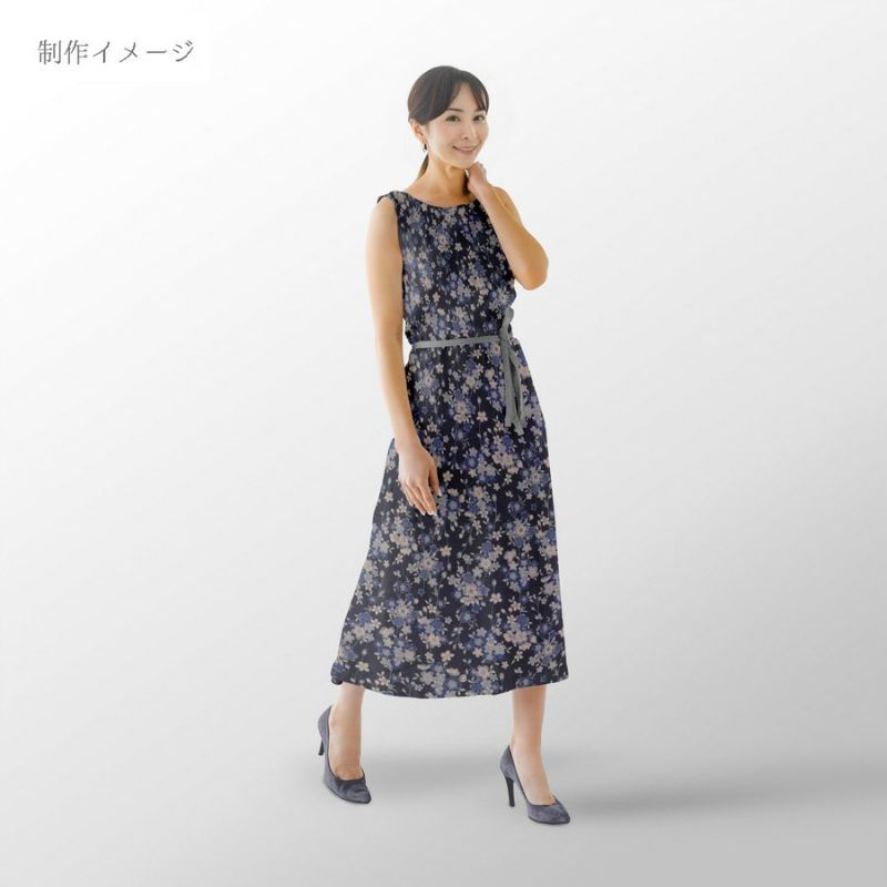 和柄コットン生地 藍染め調しだれ桜(藍) 10cm単位 切り売り