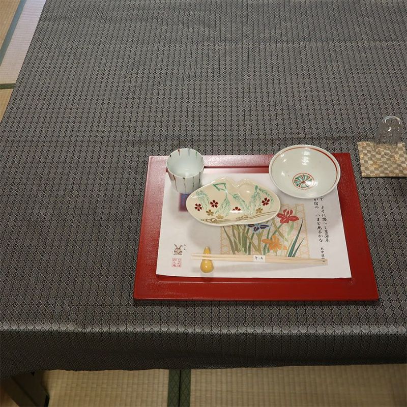 形状記憶ジャカード生地広幅 モダン小紋柄(シルバーグレー) 10cm単位 切り売り