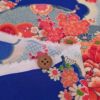 一越ちりめん生地 扇に菊と牡丹(青) 10cm単位 切り売り