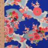 一越ちりめん生地 扇に菊と牡丹(青) 10cm単位 切り売り