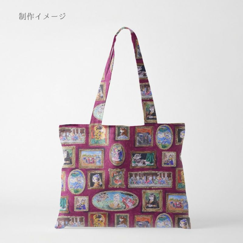  コットン生地 猫たちの名画ギャラリー(ボルドー) 10cm単位 切り売り