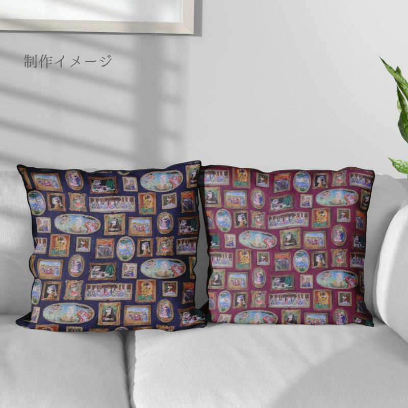 コットン生地 猫たちの名画ギャラリー(ネイビー) 10cm単位 切り売り