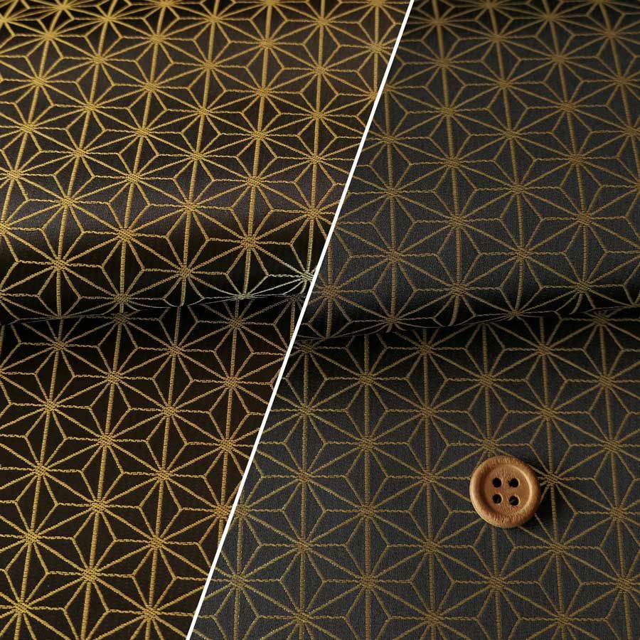光沢ジャカード 麻の葉(黒) 10cm単位 切り売り |生地 和柄/和布