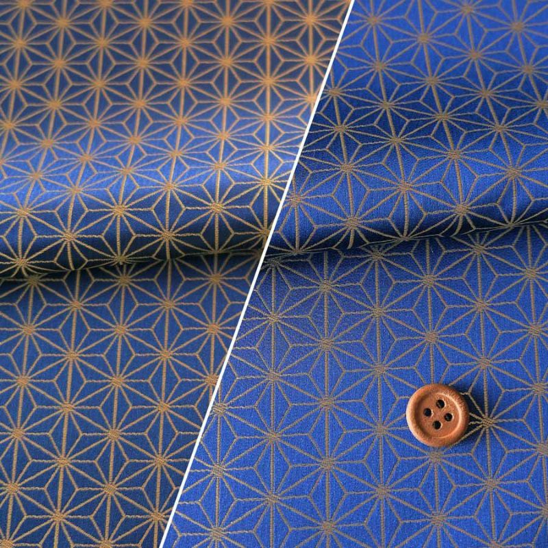  光沢ジャカード 麻の葉(青) 10cm単位 切り売り