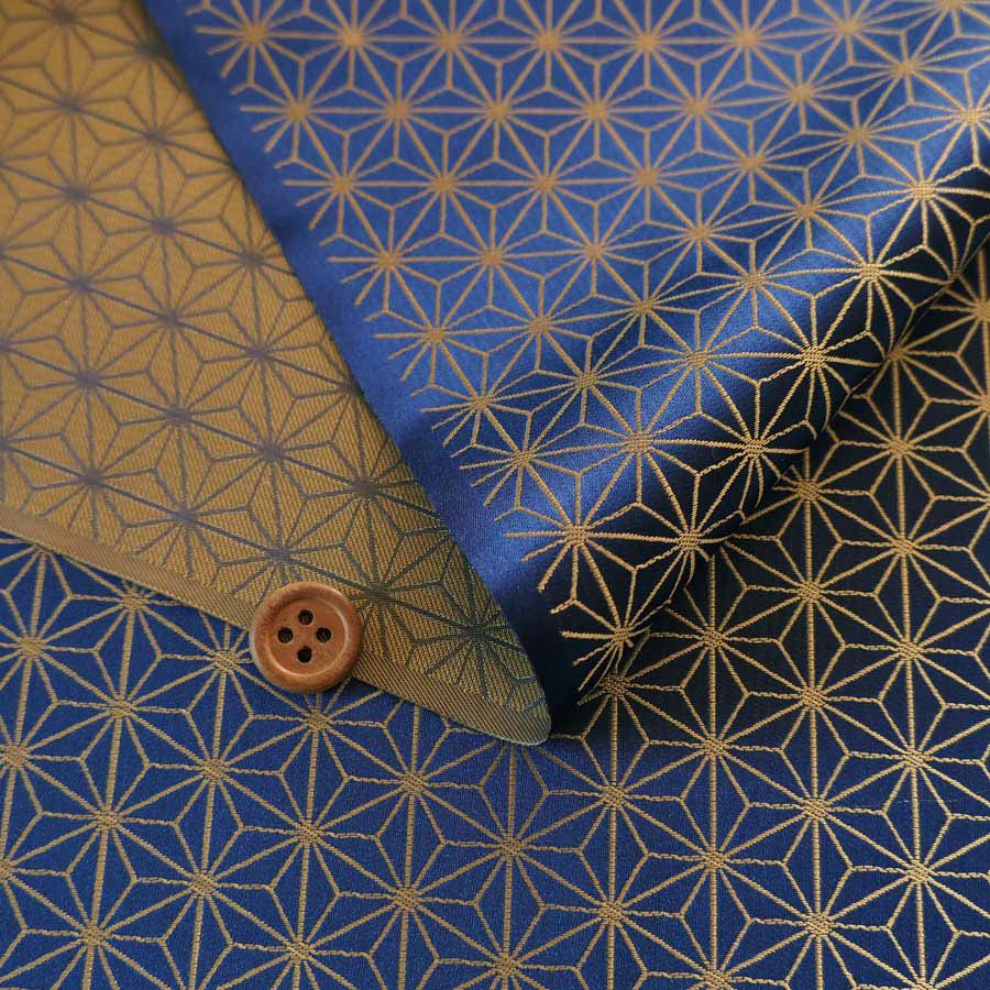  光沢ジャカード 麻の葉(青) 10cm単位 切り売り
