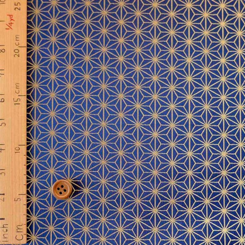  光沢ジャカード 麻の葉(青) 10cm単位 切り売り