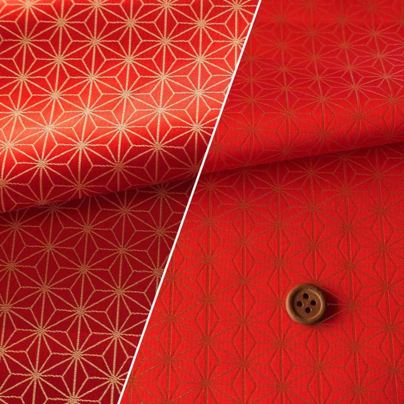 光沢ジャカード 麻の葉(赤)