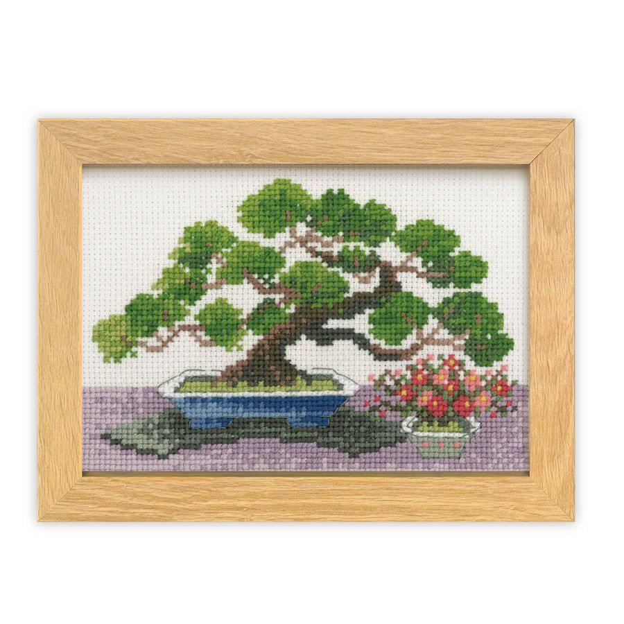 クロスステッチキット 12ヶ月の盆栽・1月 錦松と寒木瓜 フレーム付