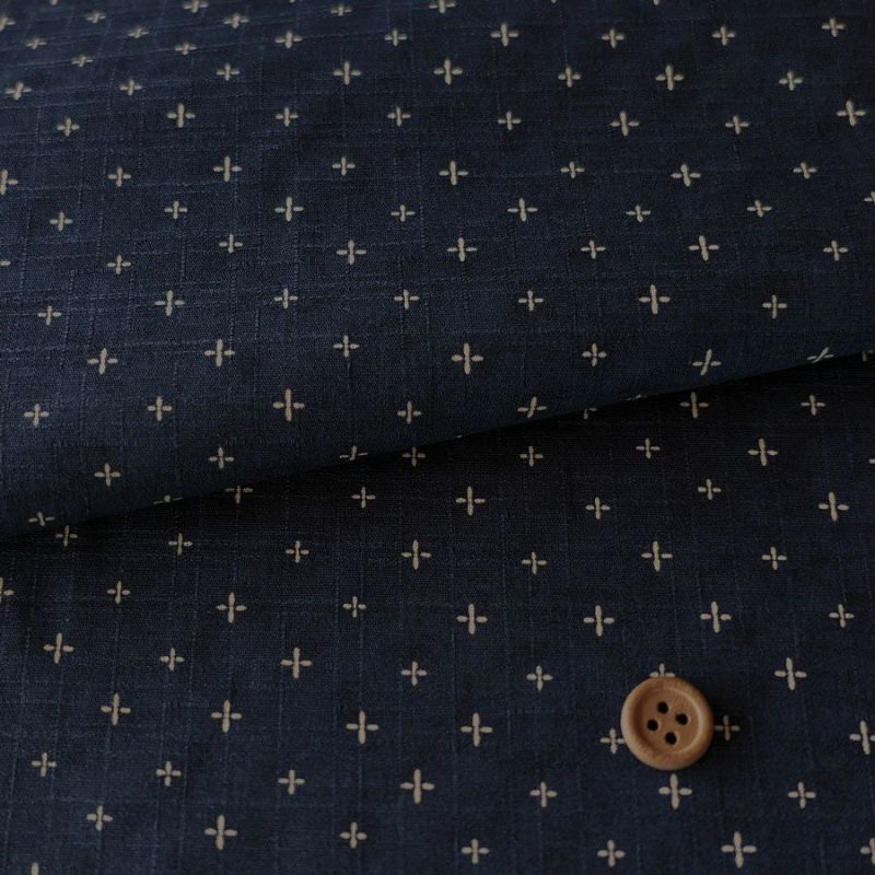 和柄コットン生地 十字刺し子柄(紺色) 160cm幅 10cm単位 切り売り
