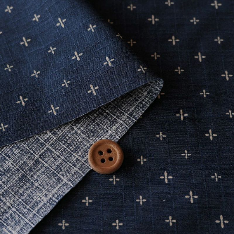 和柄コットン生地 十字刺し子柄(紺色) 160cm幅 10cm単位 切り売り