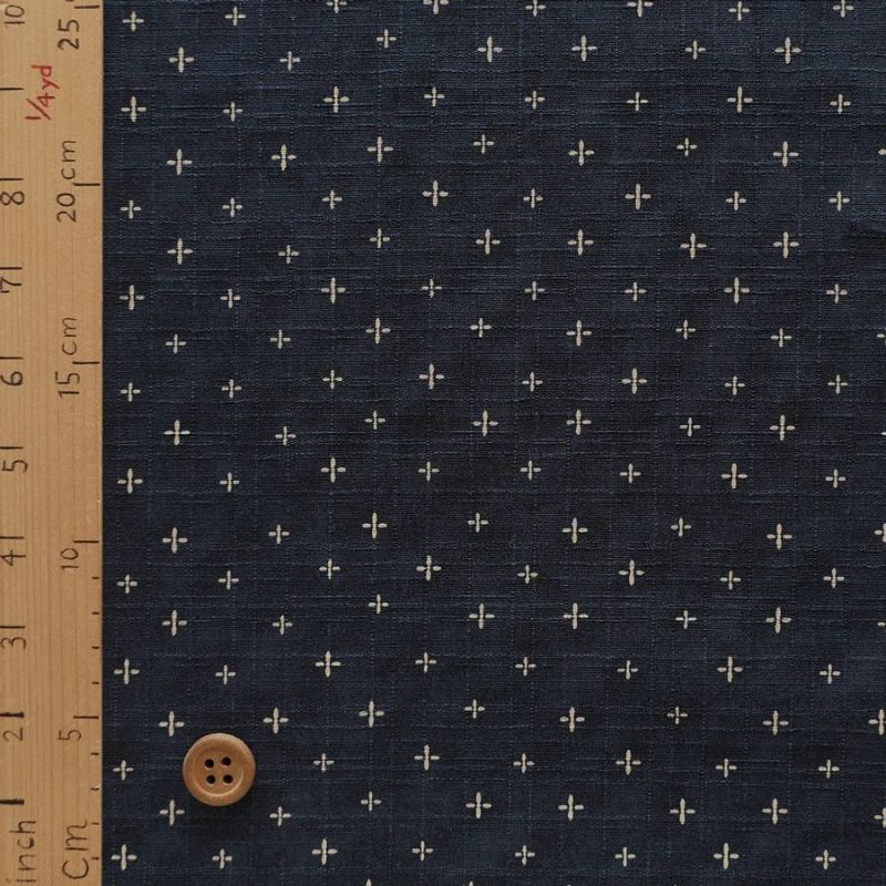 和柄コットン生地 十字刺し子柄(紺色) 160cm幅 10cm単位 切り売り