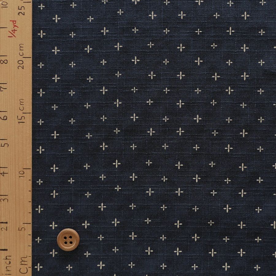 和柄コットン生地 十字刺し子柄(紺色) 160cm幅 10cm単位 切り売り