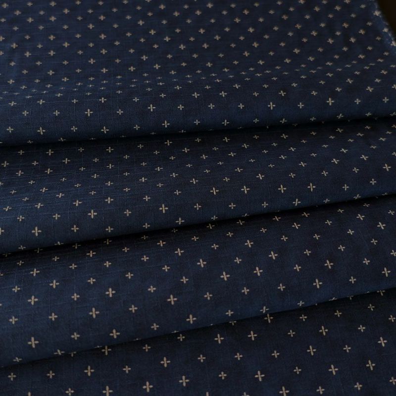 和柄コットン生地 十字刺し子柄(紺色) 160cm幅 10cm単位 切り売り