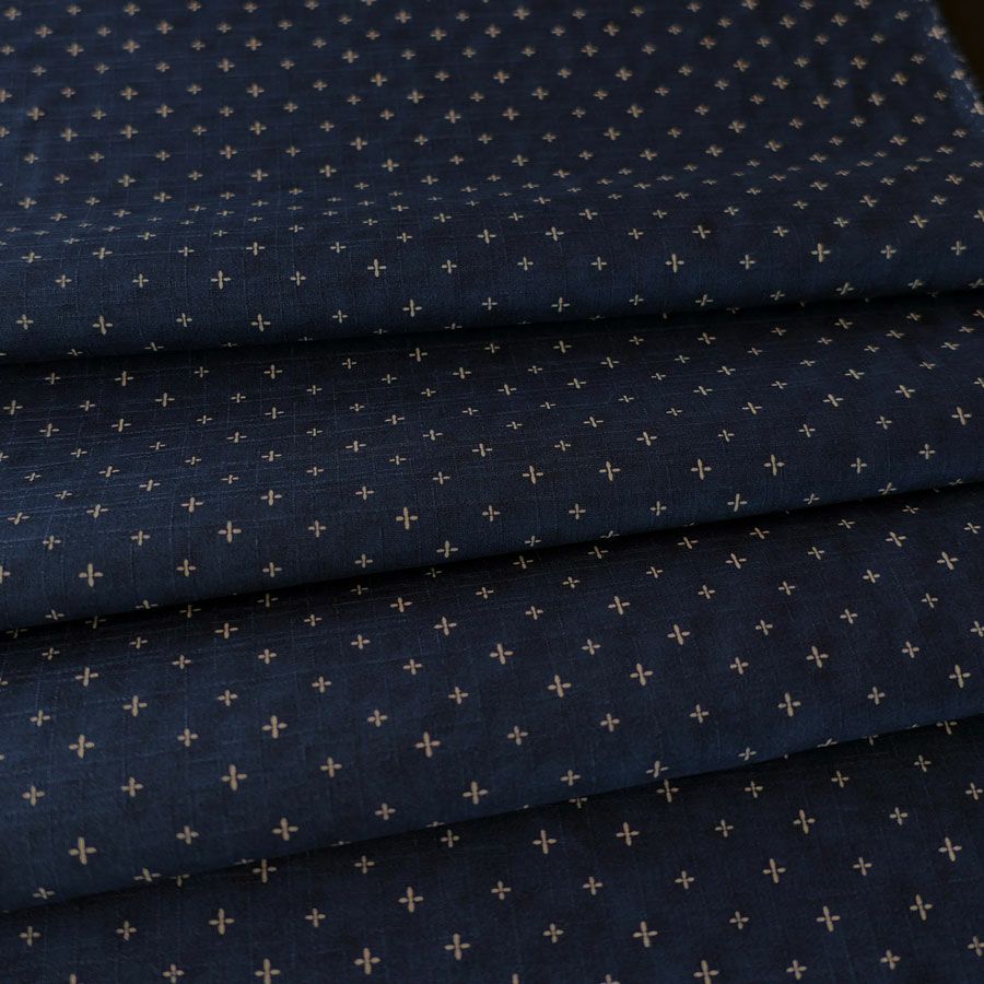 和柄コットン生地 十字刺し子柄(紺色) 160cm幅 10cm単位 切り売り