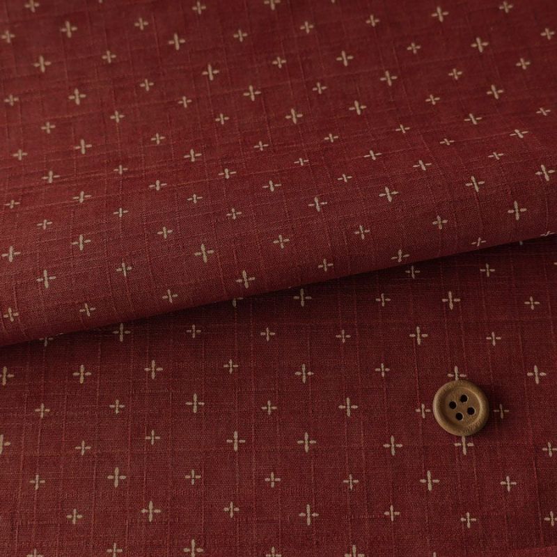 和柄コットン生地 十字刺し子柄(赤れんが) 160cm幅 10cm単位 切り売り