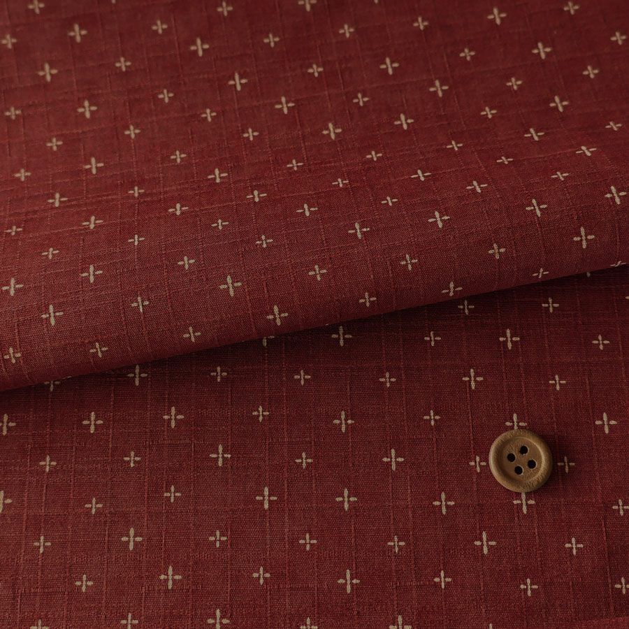 和柄コットン生地 十字刺し子柄(赤れんが) 160cm幅 10cm単位 切り売り