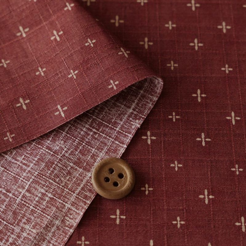 和柄コットン生地 十字刺し子柄(赤れんが) 160cm幅 10cm単位 切り売り