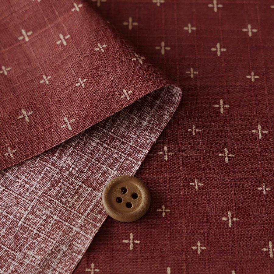 和柄コットン生地 十字刺し子柄(赤れんが) 160cm幅 10cm単位 切り売り