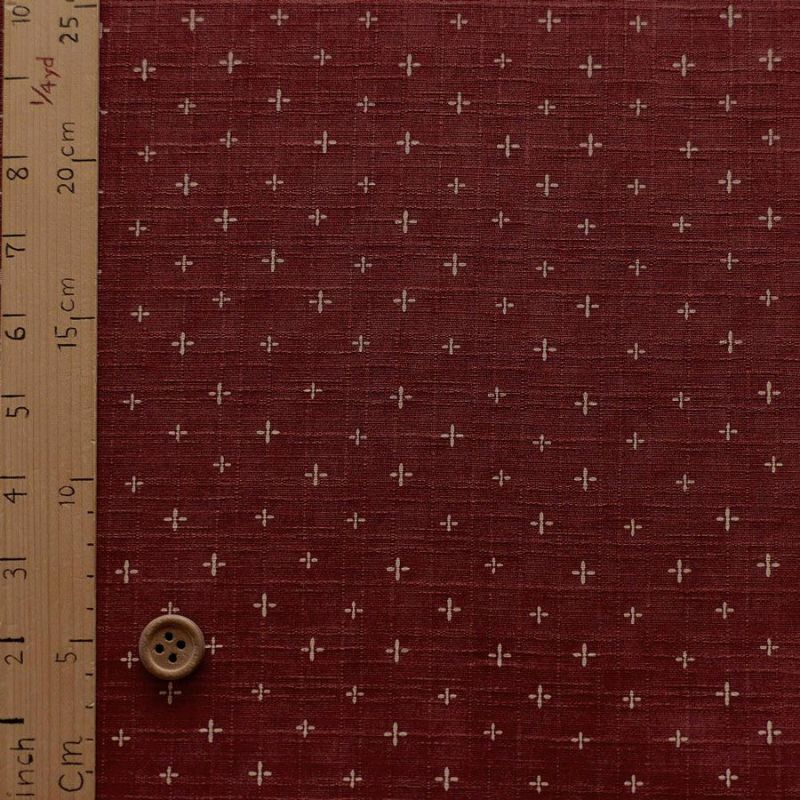 和柄コットン生地 十字刺し子柄(赤れんが) 160cm幅 10cm単位 切り売り