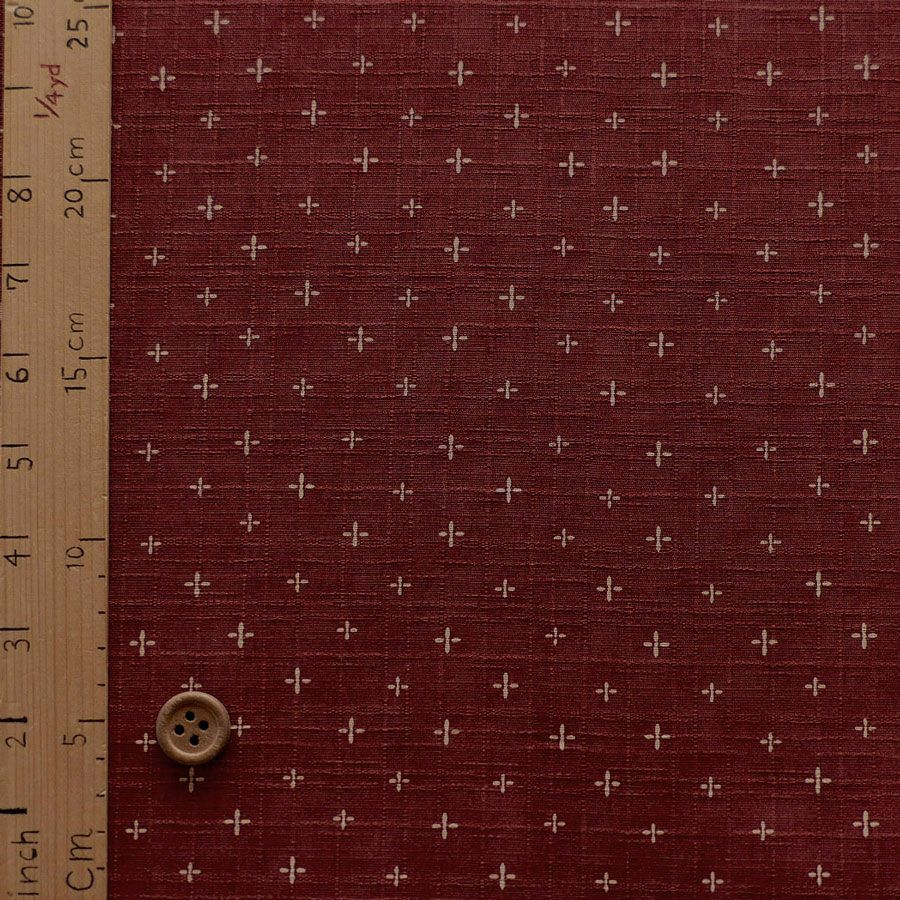 和柄コットン生地 十字刺し子柄(赤れんが) 160cm幅 10cm単位 切り売り
