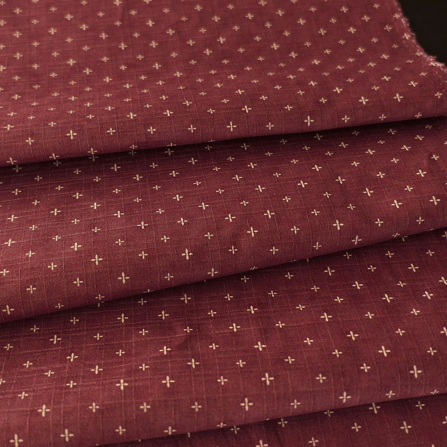 和柄コットン生地 十字刺し子柄(赤れんが) 160cm幅 10cm単位 切り売り