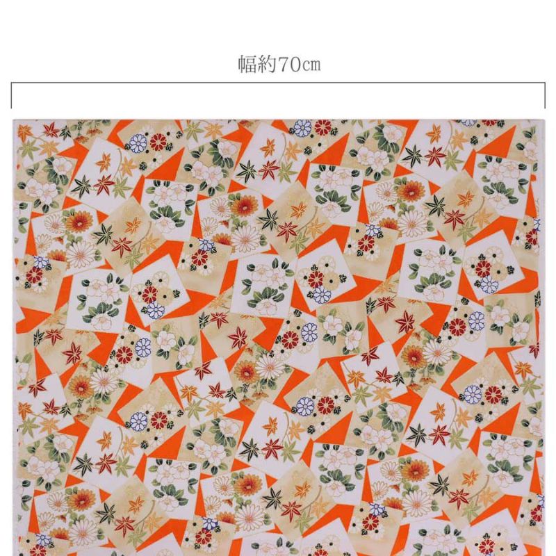  金箔一越ちりめん 色紙に花と紅葉(橙) 10cm単位 切り売り