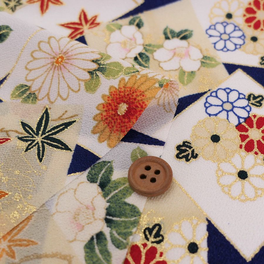 金箔一越ちりめん 色紙に花と紅葉(青) 10cm単位 切り売り