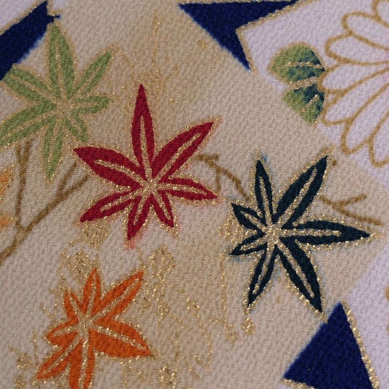 金箔一越ちりめん 色紙に花と紅葉(青) 10cm単位 切り売り