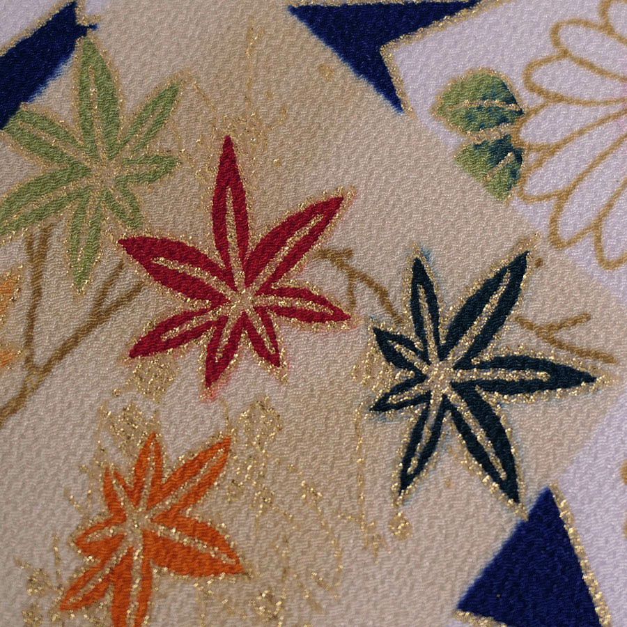 金箔一越ちりめん 色紙に花と紅葉(青) 10cm単位 切り売り