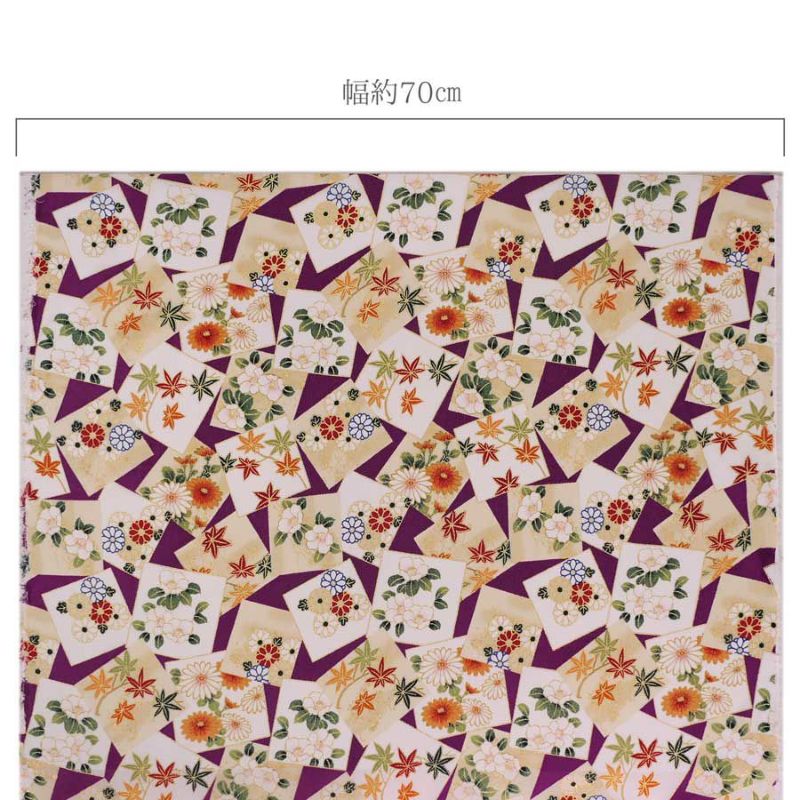 金箔一越ちりめん 色紙に花と紅葉(紫) 10cm単位 切り売り