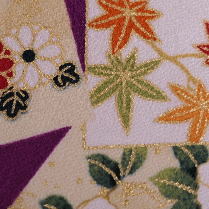 金箔一越ちりめん 色紙に花と紅葉(紫) 10cm単位 切り売り