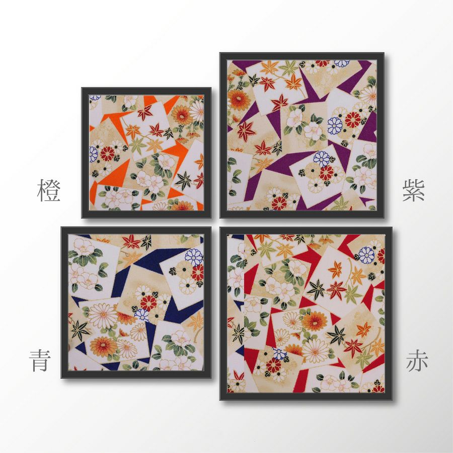 金箔一越ちりめん 色紙に花と紅葉(紫) 10cm単位 切り売り