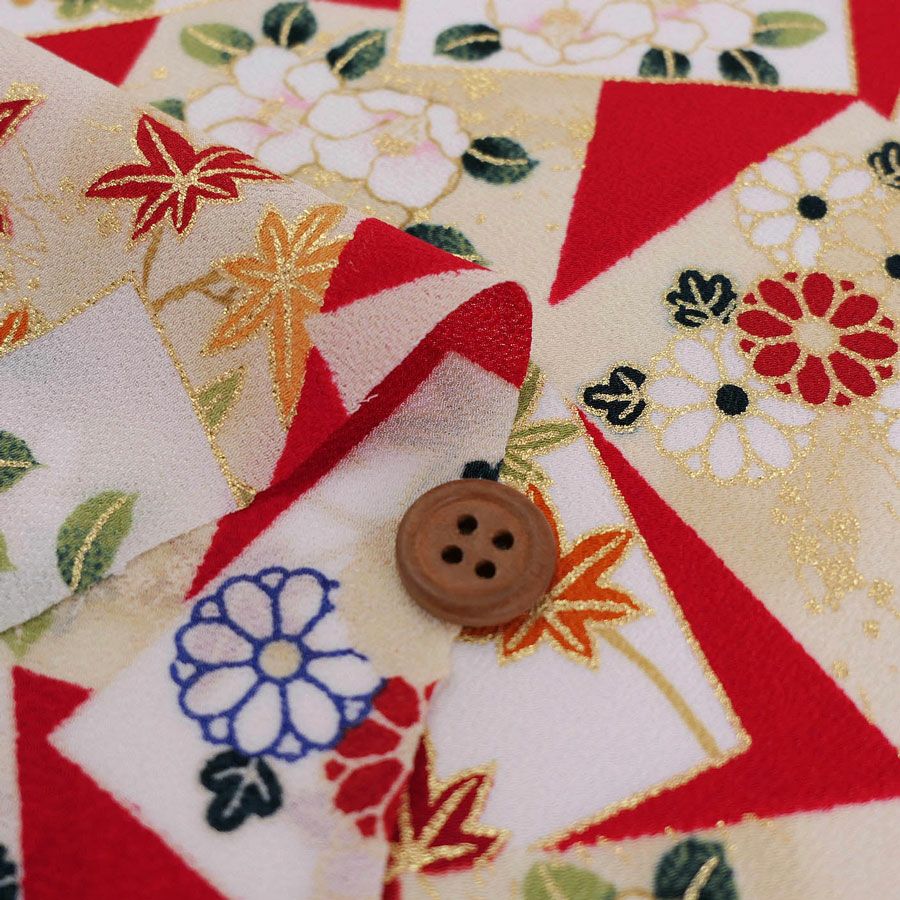 金箔一越ちりめん 色紙に花と紅葉(赤) 10cm単位 切り売り