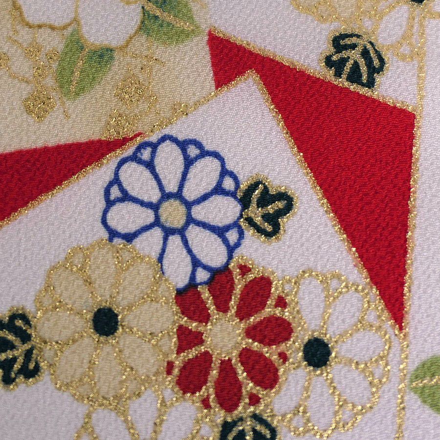 金箔一越ちりめん 色紙に花と紅葉(赤) 10cm単位 切り売り