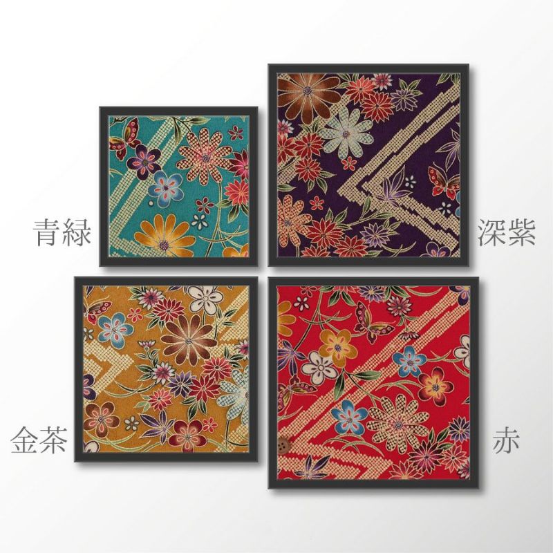 金箔一越ちりめん 金の稲妻かのこに花と蝶(金茶) 10cm単位 切り売り