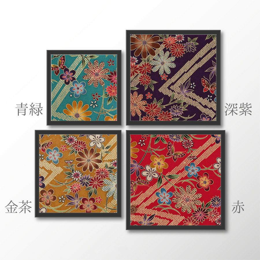 金箔一越ちりめん 金の稲妻かのこに花と蝶(金茶) 10cm単位 切り売り