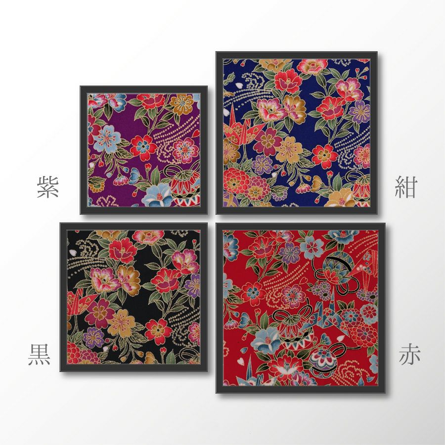 金箔一越ちりめん 折鶴と和花(赤) 10cm単位 切り売り