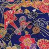 金箔一越ちりめん 折鶴と和花(紺青) 10cm単位 切り売り